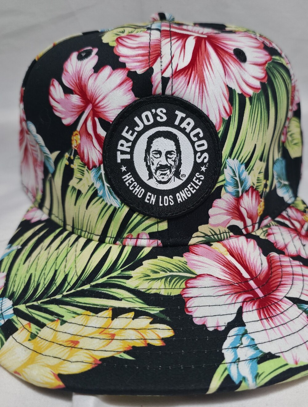 Trejo's Tacos Floral Snapback Hat - Black with Pink & Green Hibiscus